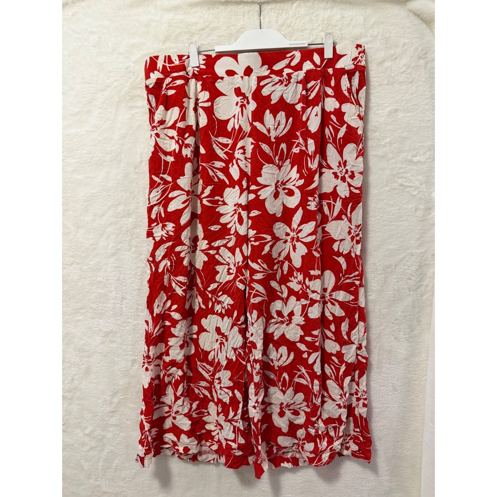 Torrid Red White Floral Wide Leg Pants Womens 3 Plus Size Flowy Tropical Viscose